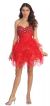 Strapless Organza Beaded Prom dress with Ruffled Skirt in Red